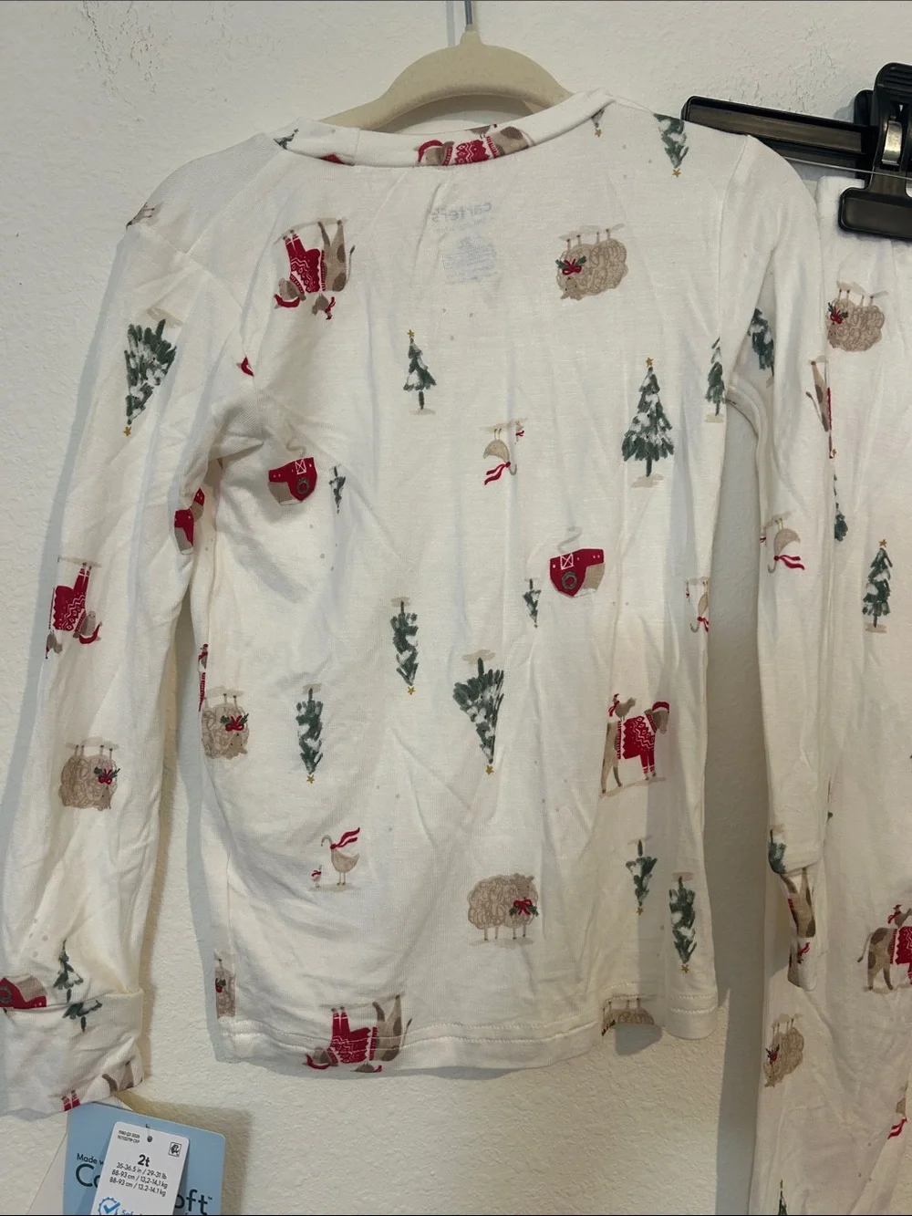 Carter's White Holiday Forest Print Pajama Set with Red & Green Accents